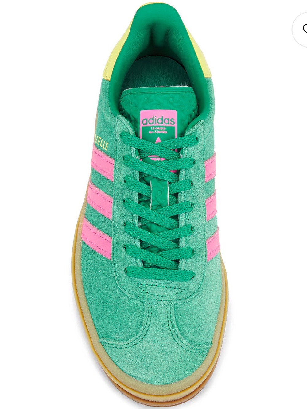 adidas gazelle Green Suede Sneakers with Pink Stripes and Yellow Heel! New 6